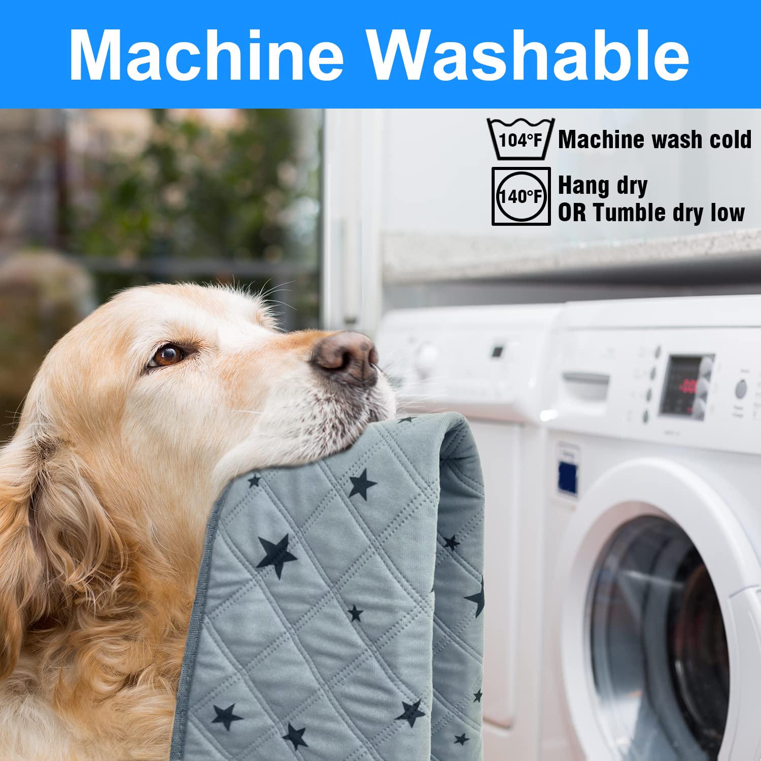 Rioussi Washable Pee Pads For Dogs, Reusable, Absorbent, Leakproof, Non Slip Pet Puppy Pads For Potty Training. Gray Stars, 18X2