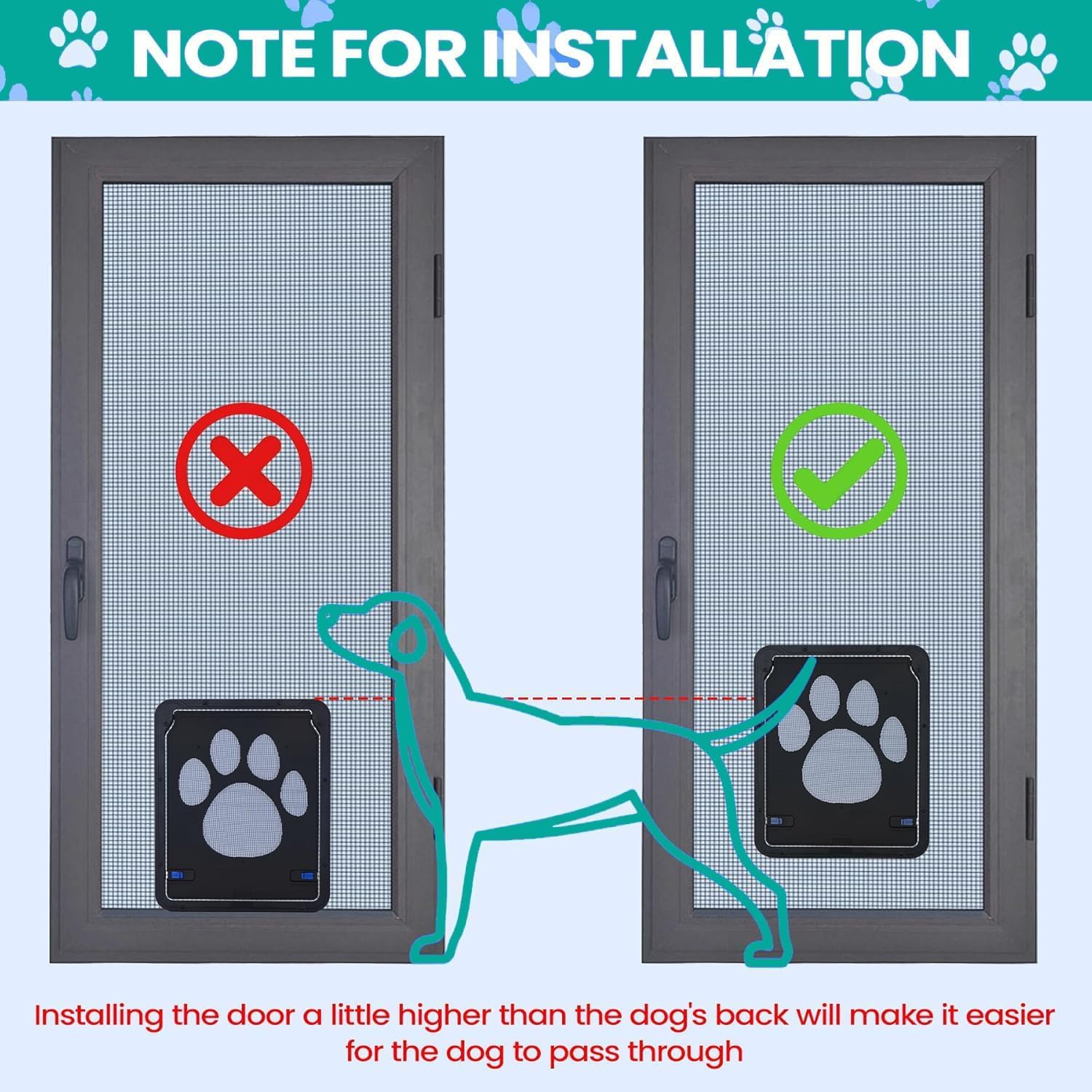 Kagoty Large Dog Door - Lockable Sliding Screen Door, Automatic Closing, Black Plastic