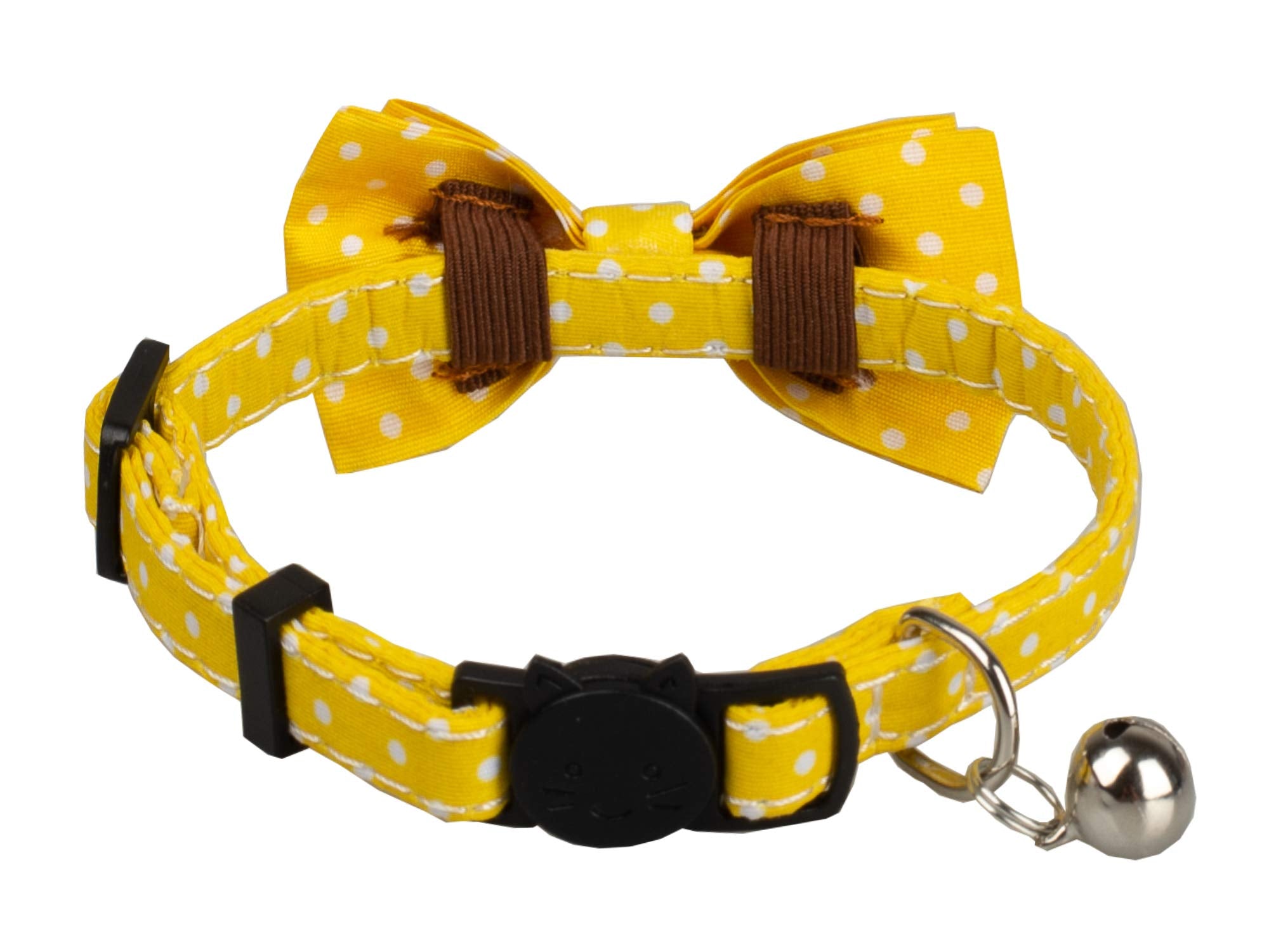Gyapet Cat Collar Yellow With Bowtie Bell Safety Breakaway Kitten 7-11In Dot Colorful Adjustable Dot-Yellow