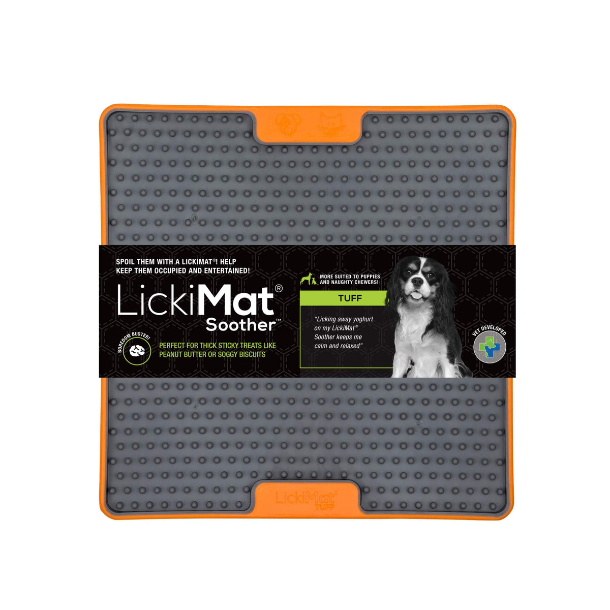 Lickimat Tuff, Heavy-Duty Soother, Dog Slow Feeder Lick Mat, Boredom Anxiety Reducer; Perfect For Food, Treats, Yogurt, Or Peanut Butter, Fun Alternative To A Slow Feed Dog Bowl - Orange