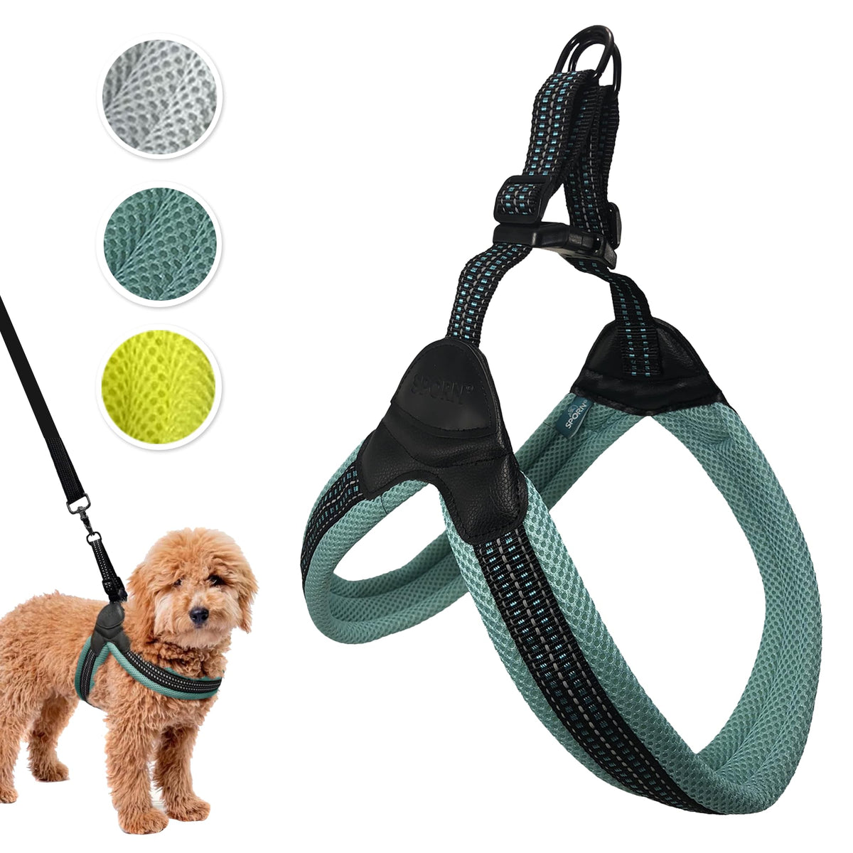 Sporn Easy-Fit Mesh Dog Harness Large Sized Dog, Turquoise Soft Fabric Nylon No Choke Dog Harness Large Size Dog, Breathable & Easy Dog Walking Harness, Provides To Large Breeds