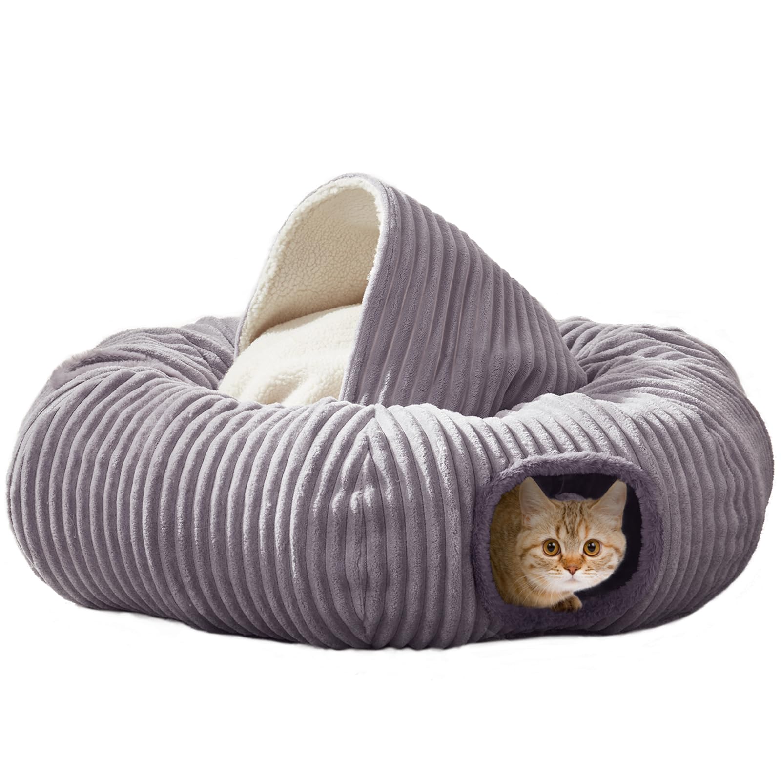 Large Cat Tunnel Bed for Indoor Cats,Cat Donut Tunnel Toy with Washable Circle Cushion,Blackout Tent, Multifunctional Playground