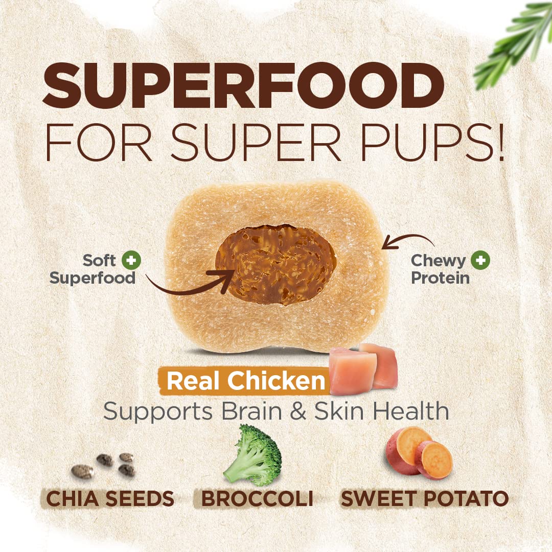 Natural Farm Natbones Superfood, All Natural Chicken Flavor Dog Treats (12 Pack) - Chewy Chicken Protein with Chia, Sweet Potato