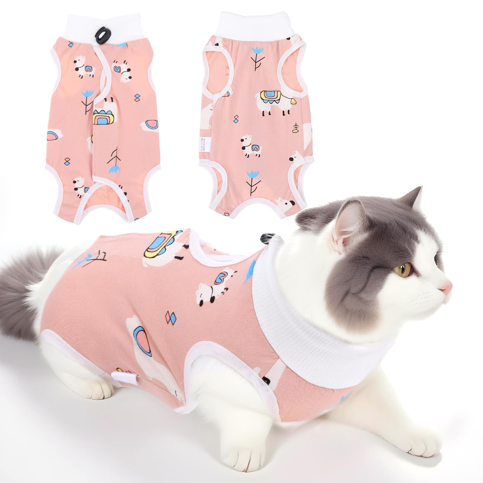 Yuanchu Cat Suit For After Surgery, Anti Licking Breathable Cat Outfits For Female Cats Cat Neuter Recovery Suit Male E-Collar A