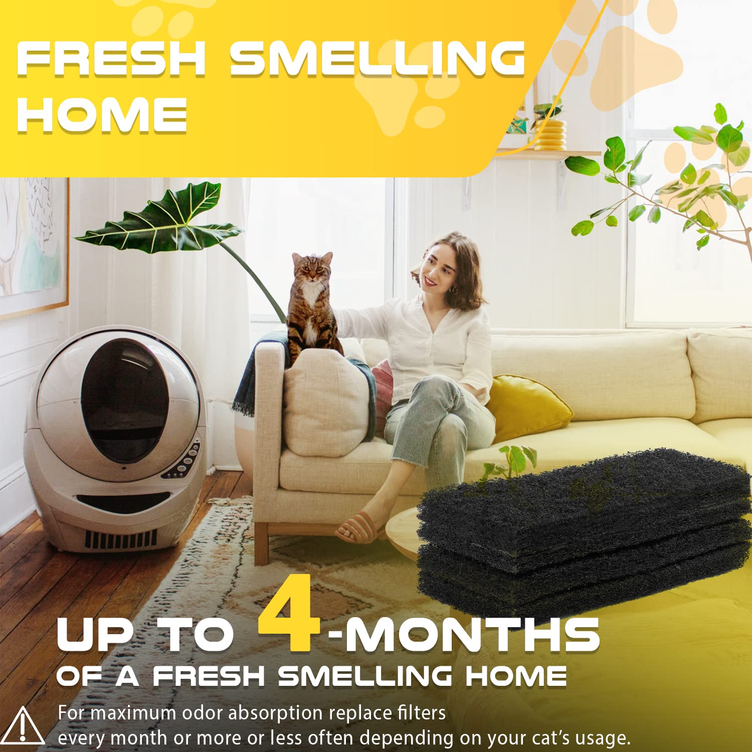 4 Pack Carbon Filters Compatible With Litter Robot 3 - Made In Usa - Thick True Charcoal Absorbs Odors & Controls Moisture - Pet Safe, Non-Toxic, Free Of Vocs - Keeps Home Smelling Fresh