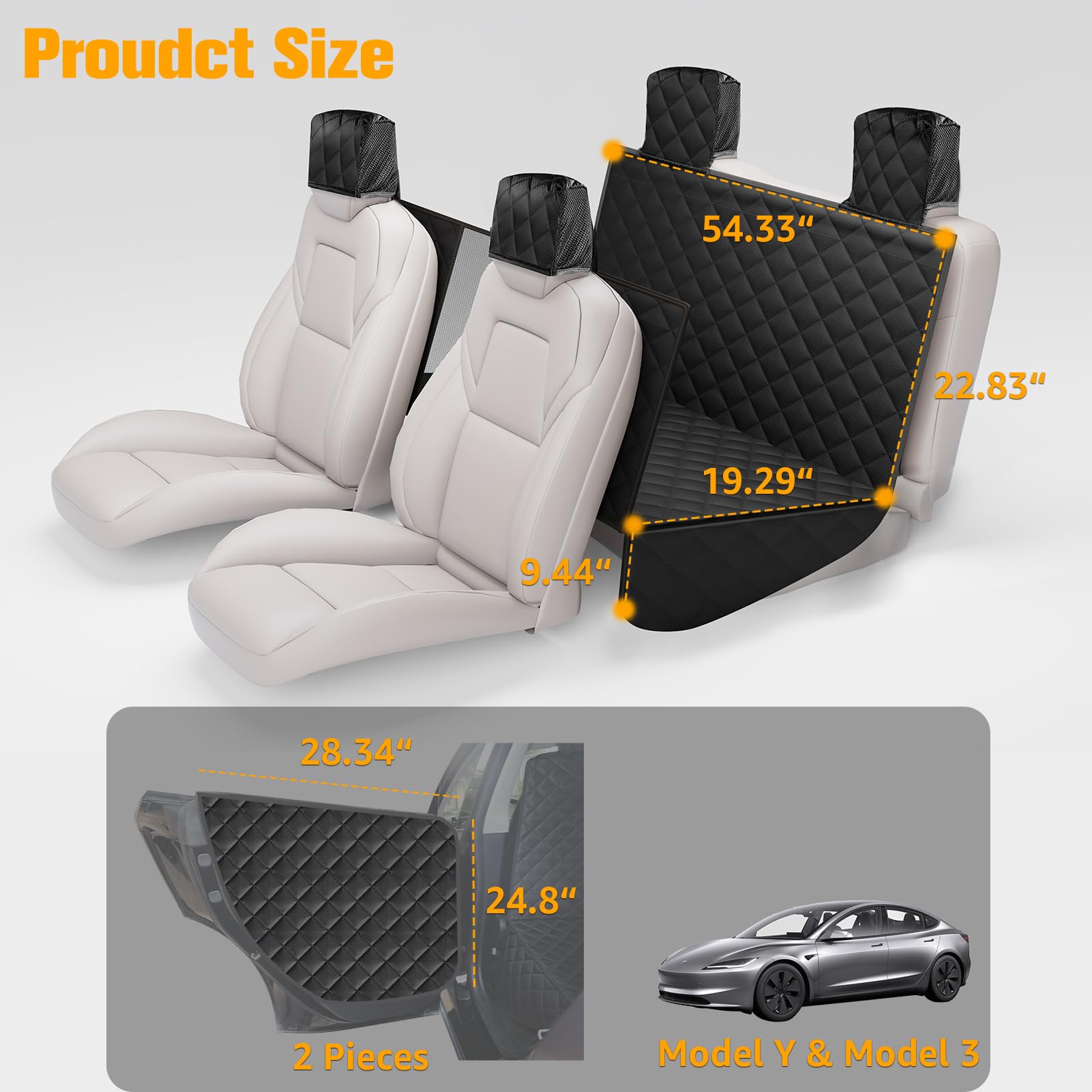 Peticon Dog Seat Covers For Tesla Model 3 & Y Back Seat With 2 Pack Door Protectors, 100% Waterproof Dog Hammock For Tesla With