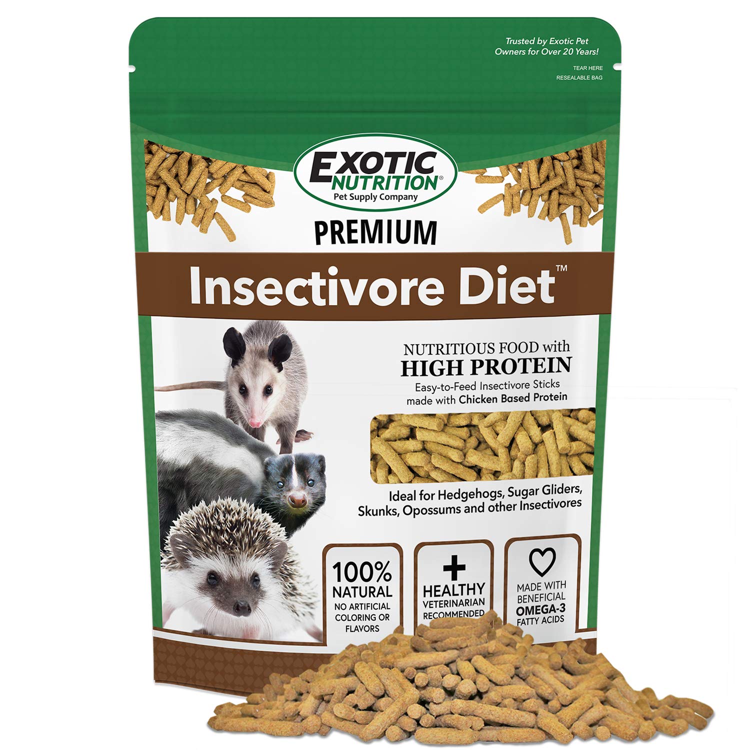 Premium Insectivore Diet (2.5 lb.) - Healthy Nutritious Chicken Based High Protein Pellet Diet - for Sugar Gliders, Hedgehogs, O