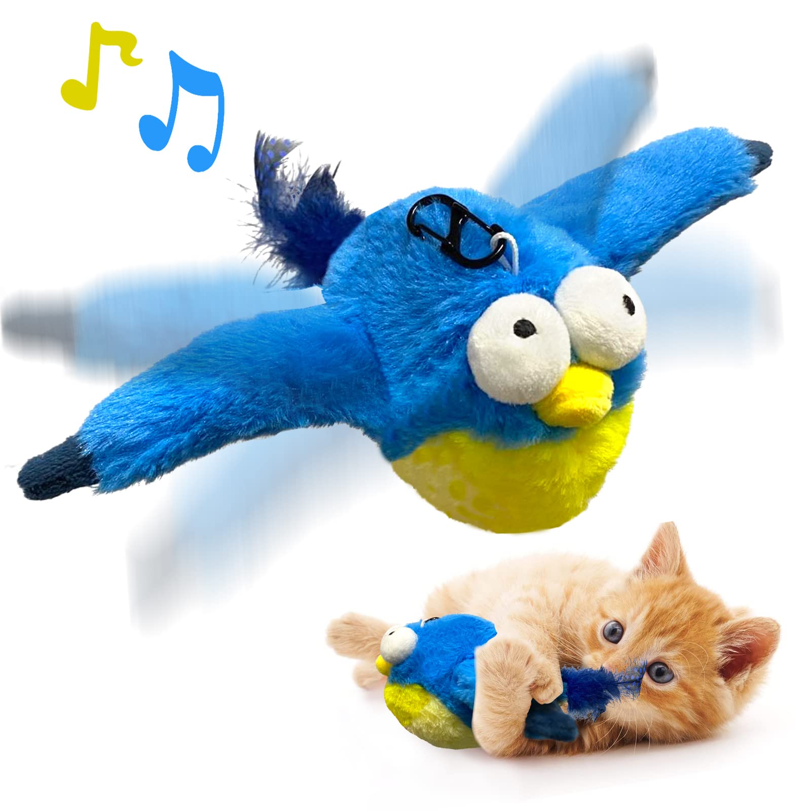 Kreizygo Cat Toys, Flapping Wings Blue-Bird, No Flying, Chirping Bird Interactive Catnip Toy For Kitten Or Small Dogs, Touch Act
