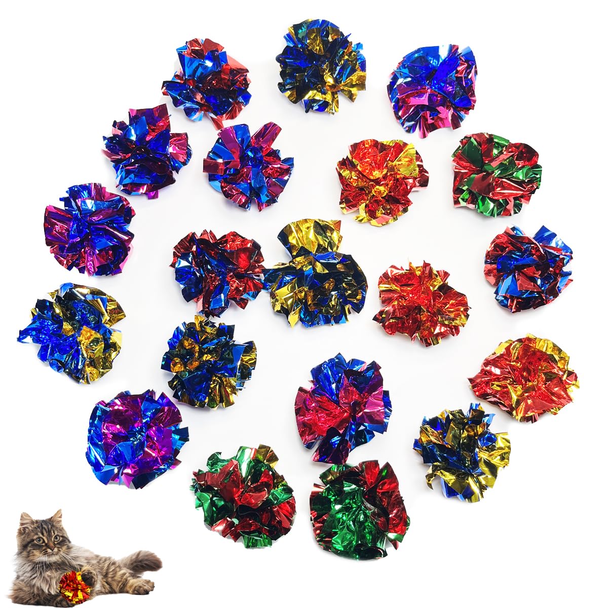 Quvovid Cat Toys 20 Packs Interactive Crinkle Ball, 2.3 Inch Bright Colors Cat Ball Toys To Attract And Engage Cats, Promote A H