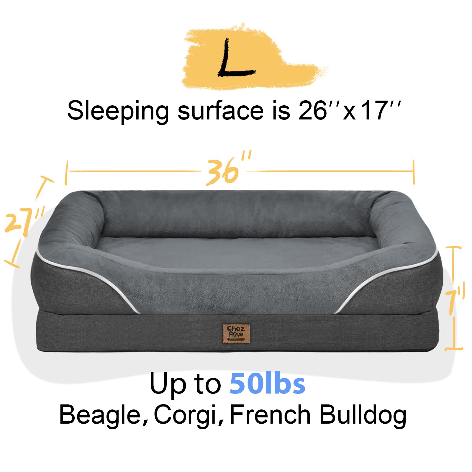 Large Orthopedic Dog Bed Washable - Xl Dog Couch Sofa - Four Sides Dogs Beds Waterproof Non-Slip For Large Sized Dogs