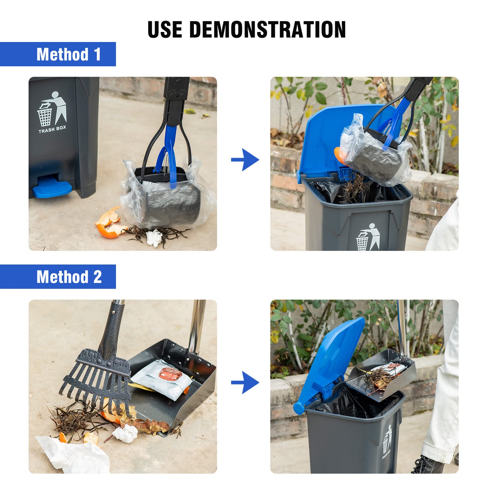 Timingila Pooper Scooper Large Bin,Metal Rake & Tray For Large & Small Dogs Non-Breakable Dog Poop Scooper With 20 Waste Bags Easy To Clean Pet Waste Use On Grass, Dirt Or Gravel - Pet Supplies