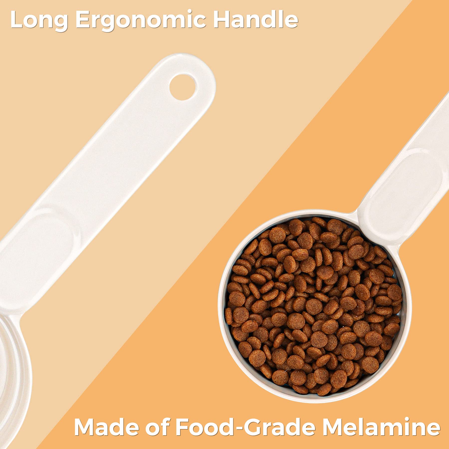 MSBC Melamine Pet Food Scoop, Cat Food Measuring Cups, Comfortable Long Handle Scoop for Dog, Cat, Ferret and Rabbit Food, 1 Cup