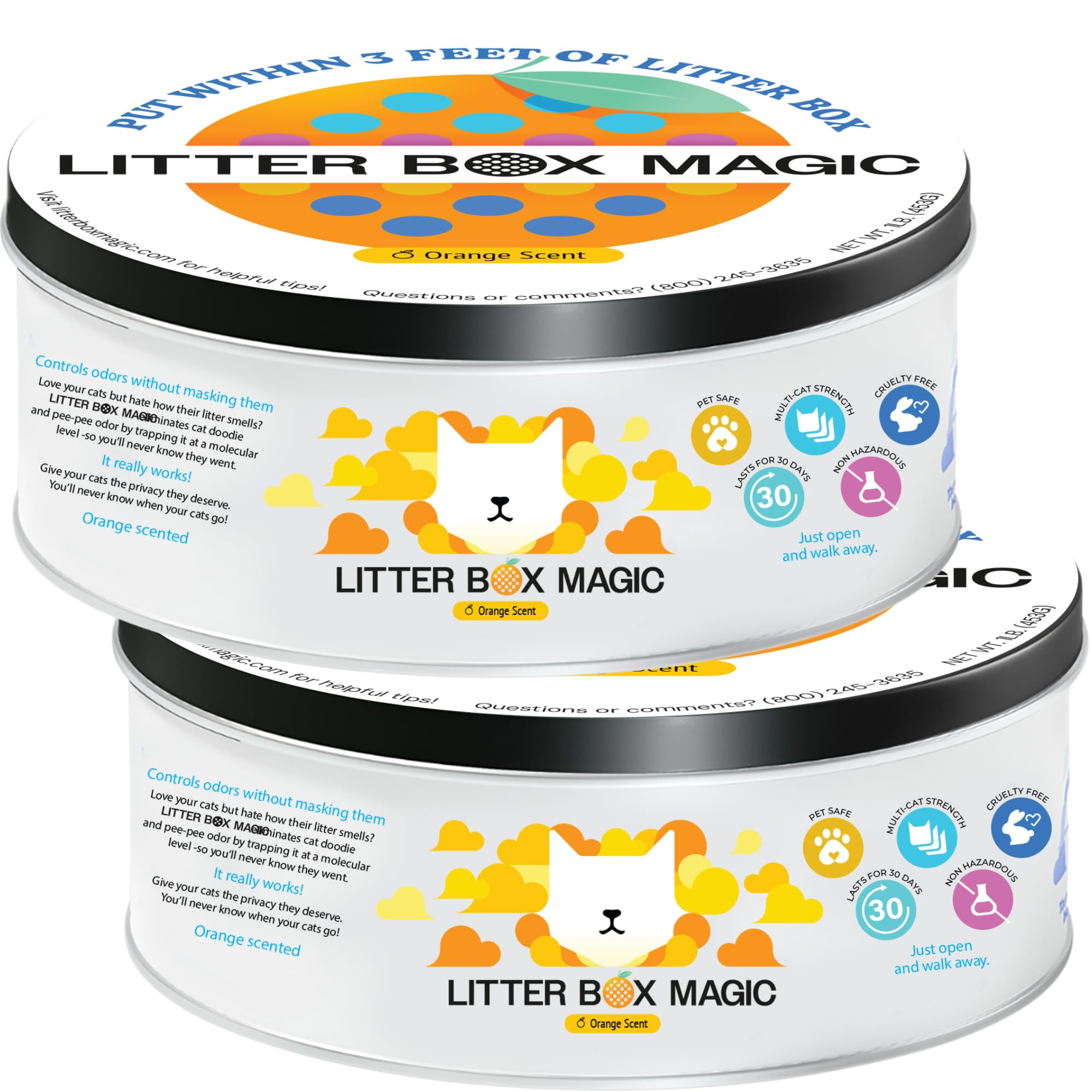 Litter Box Magic Cat Litter Deodorizer Jar (Orange Scent, 16 Oz, Pack Of 2) - Cat Litter Odor Control Gel In A Jar - Cat Litter 