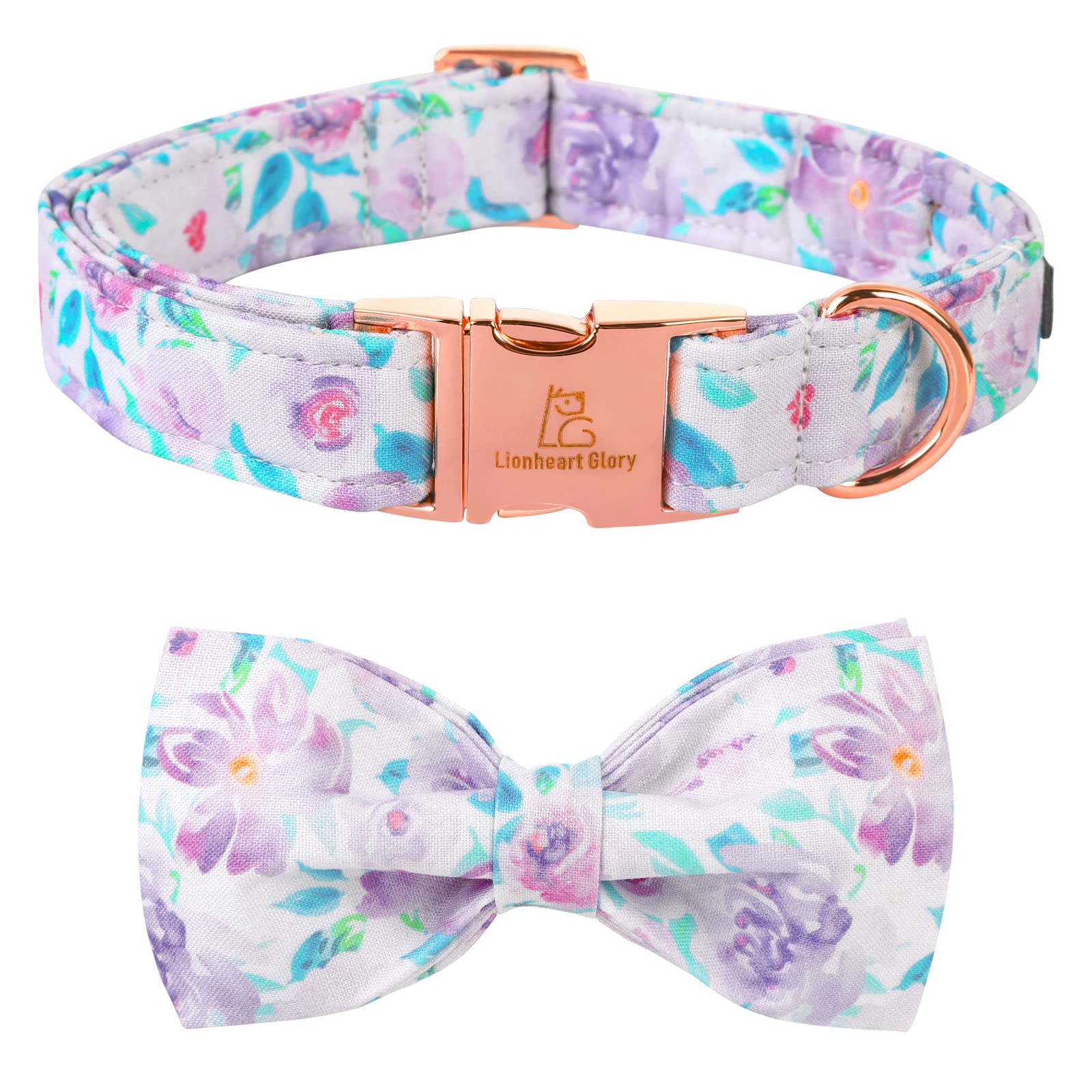 Lionheart Glory Purple Dog Collar, Adjustable Dog Collar With Bowtie, Pet Gift Collar For Dog Soft Bowtie Dog Collars For Small 