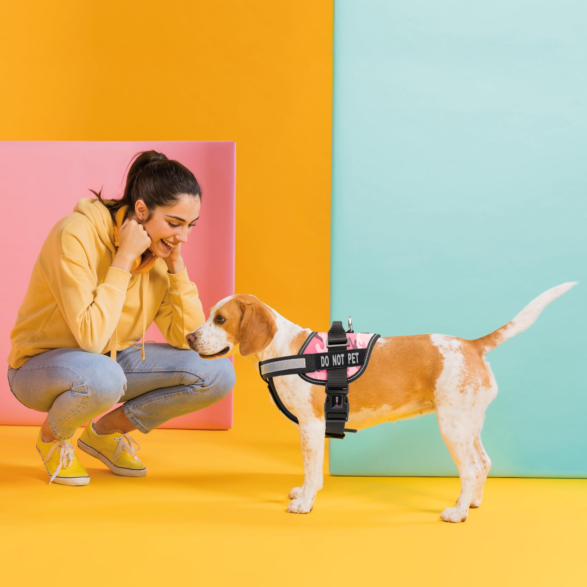 Dogline Unimax Multi-Purpose Pink Camo Vest Harness For Dogs And Removable Do Not Pet Patches Patches