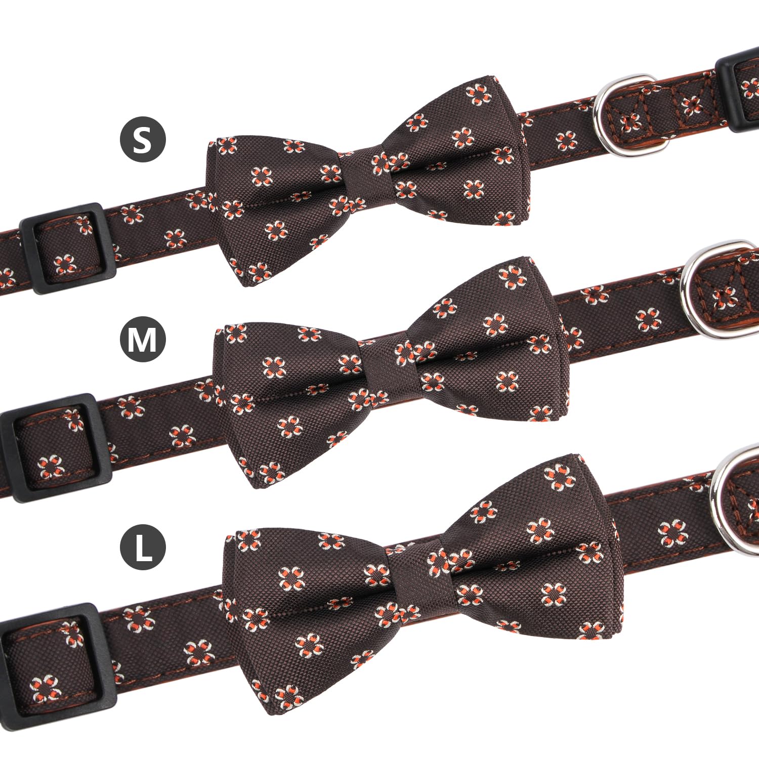 Rhea Rose Bowtie Dog Collar Flower Floral Pattern With Bow Tie Brown For Boy Girl Dogs Large