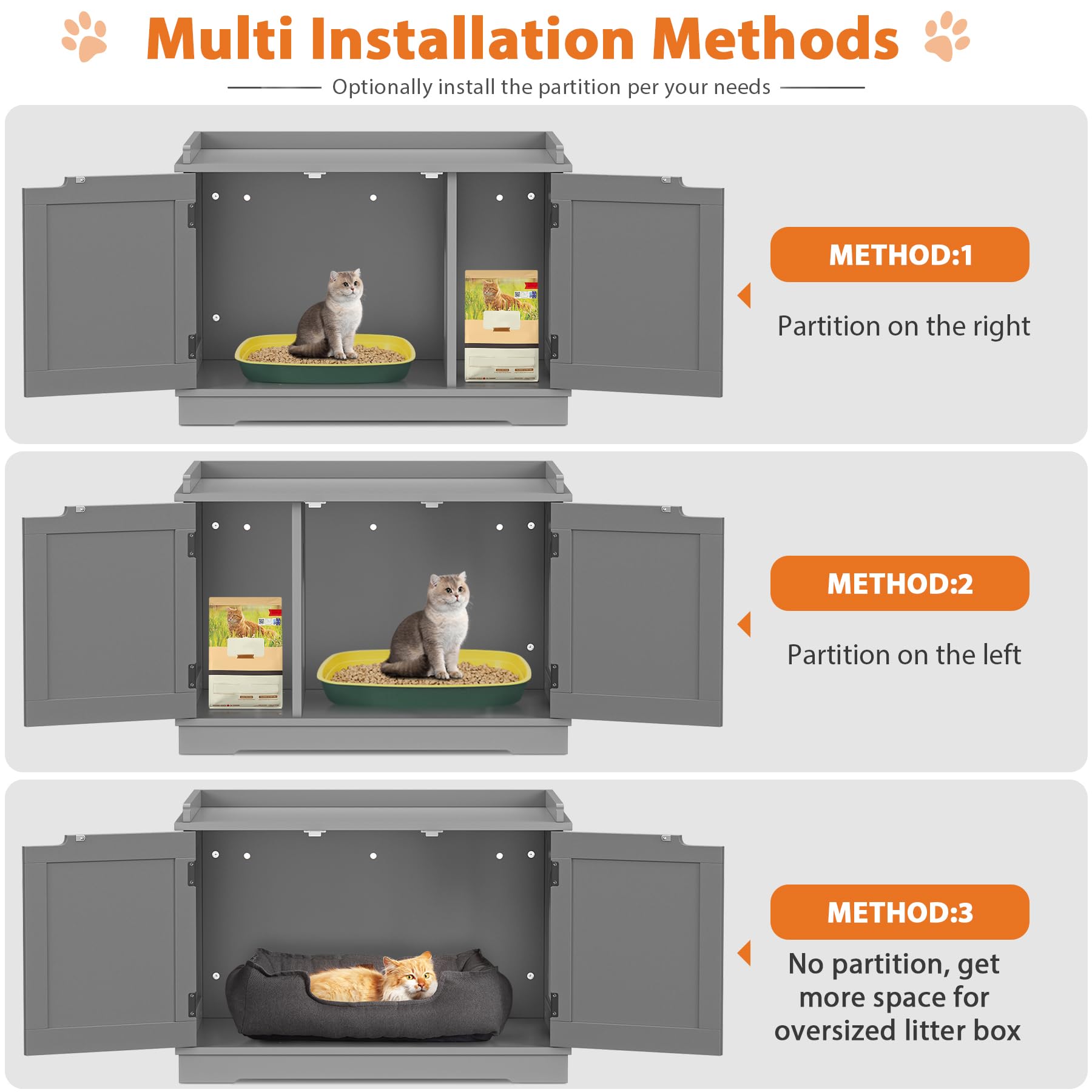 Pet Republic Hidden Cat Litter Box Enclosure - Cat Litter Box Furniture Table Nightstand (Grey)
