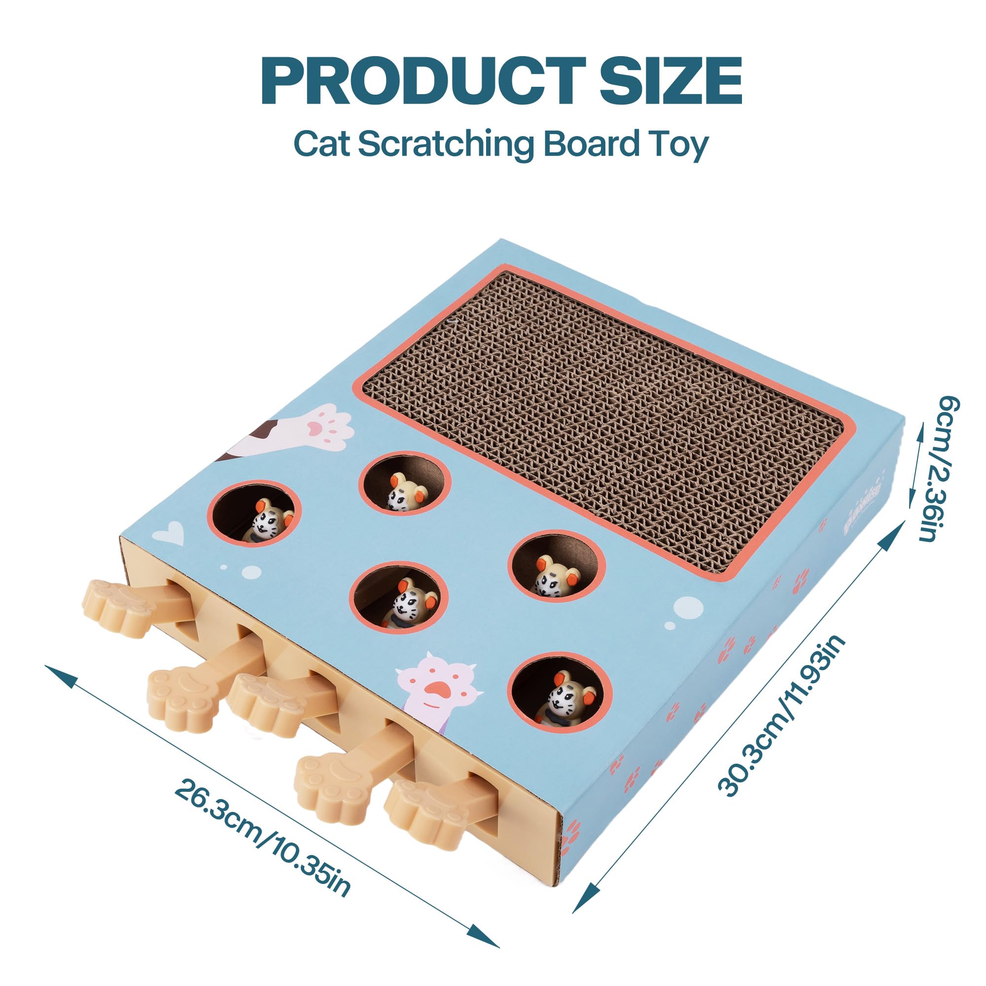 PAWISE Interactive Cat Play Scratch,3-in-1 Whack-A-Mole Puzzle Toy, Cat Scratching Post with Catnip, Fun Toy for Kitten,Cardboar
