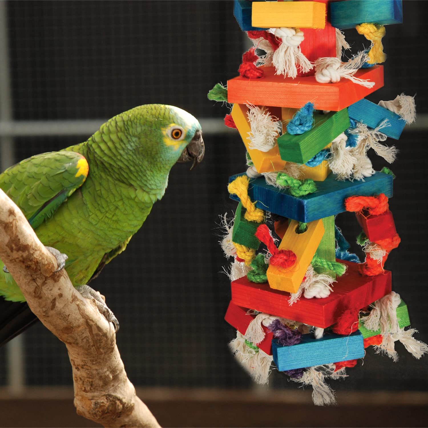 Featherland Paradise Knots N Blocks Bird Toy, Bird Toys, For Parrots, Cockatoos, Macaws, Very Large Birds And Big Beaks