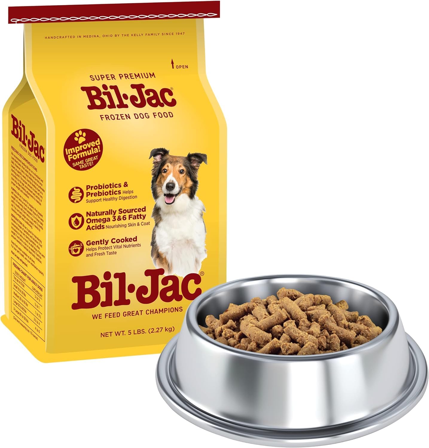 Bil-Jac Frozen Dog Food 5lb (Pack of 4) - Soft Dog Food Small Bites with Real Chicken, Probiotics, Prebiotics, Omega 3-6 for Hea