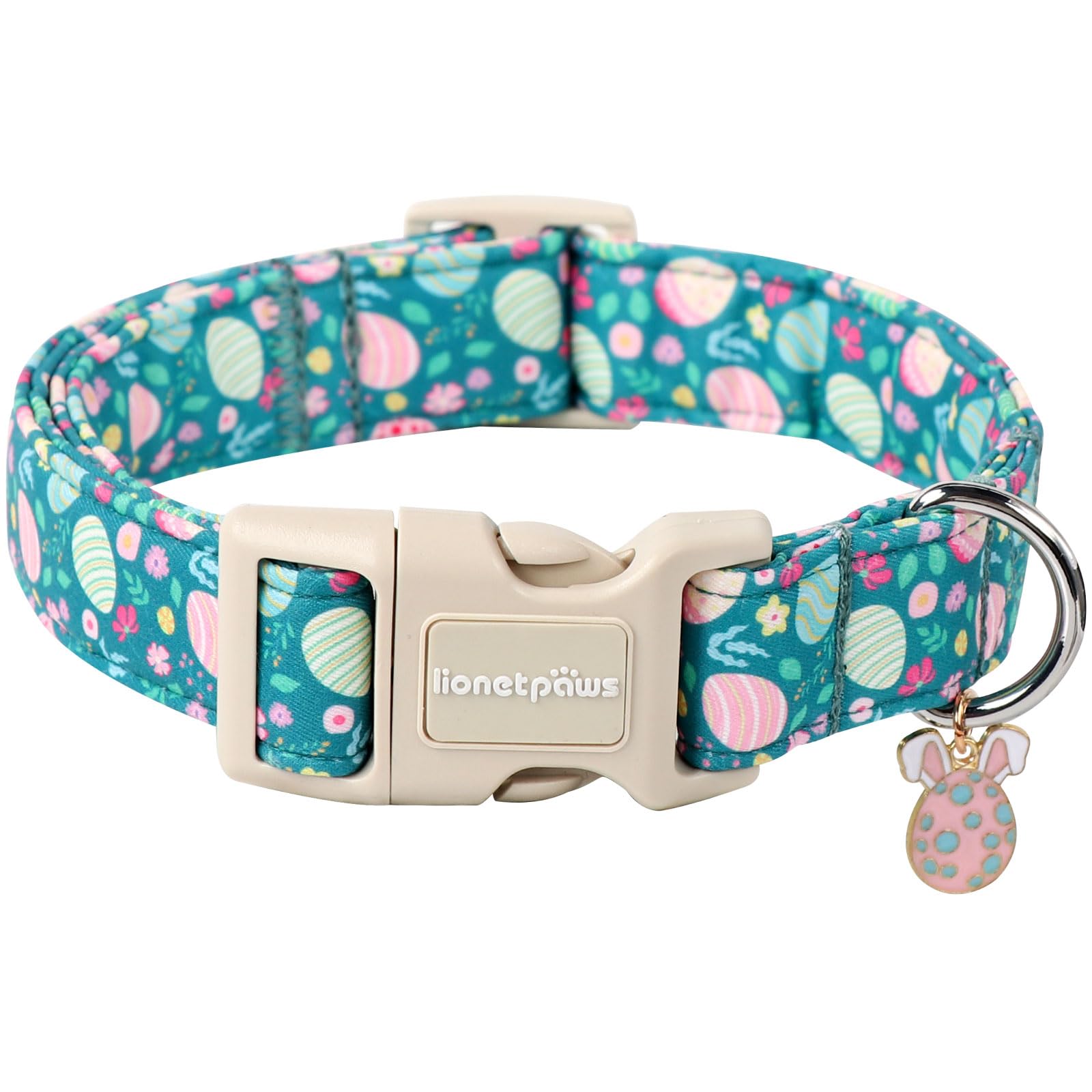 Lionet Paws Easter Dog Collar- Cute Colorful Eggs Green Dog Collars With Plastic Buckle, Light Adjustable Dog Collars With Egg P