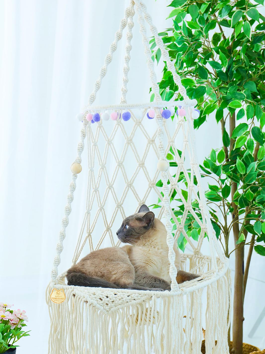 Karceey Hanging Cat Hammock Bed 9 Pcs Macrame Cat Swing Bed Macrame Hanging Cat Bed, With 2 Catnip Mat Bed