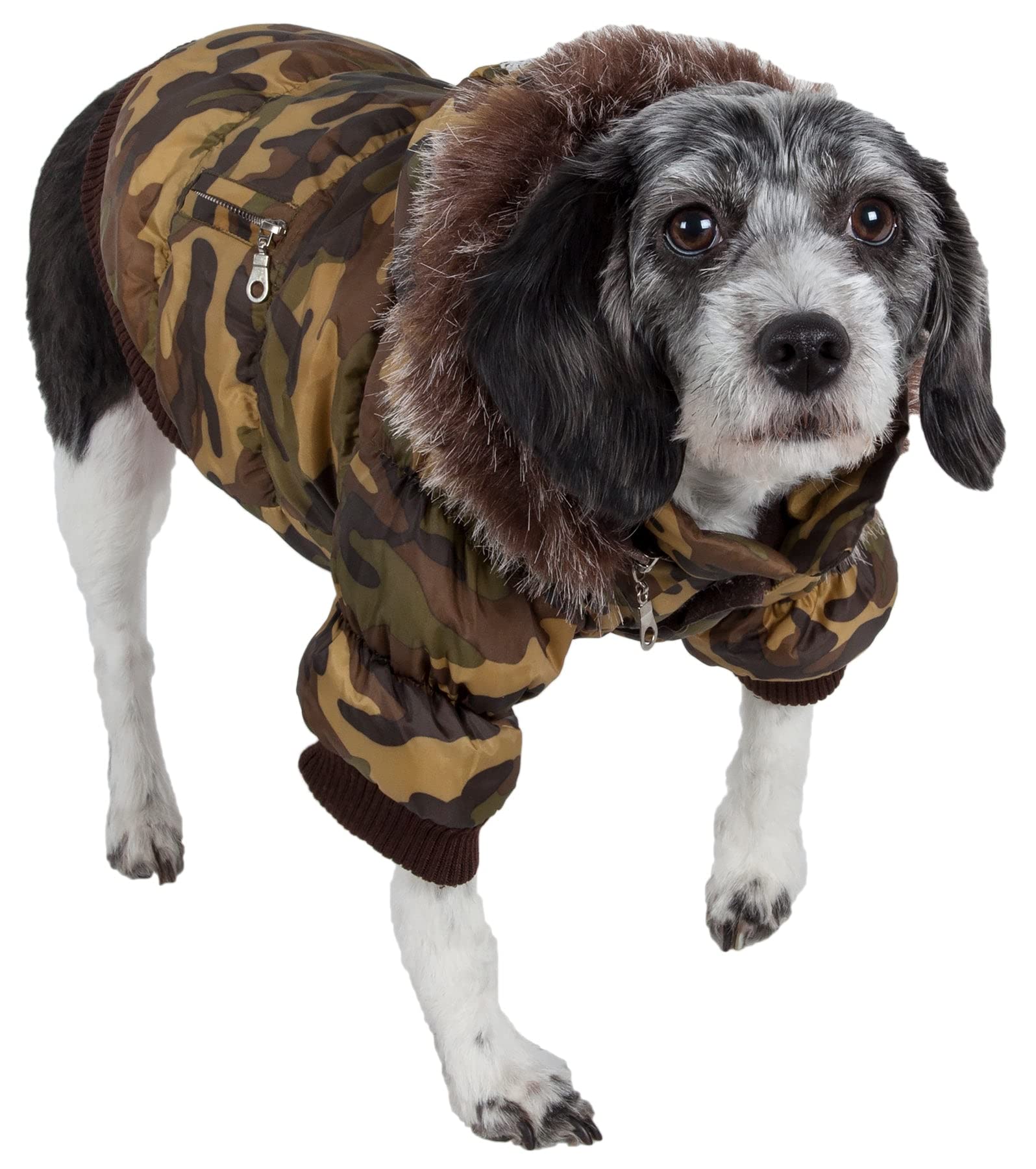 Pet Life DPF00013 Metallic Ski Parka Dog Coats with Removable Hood, Small, Camouflage