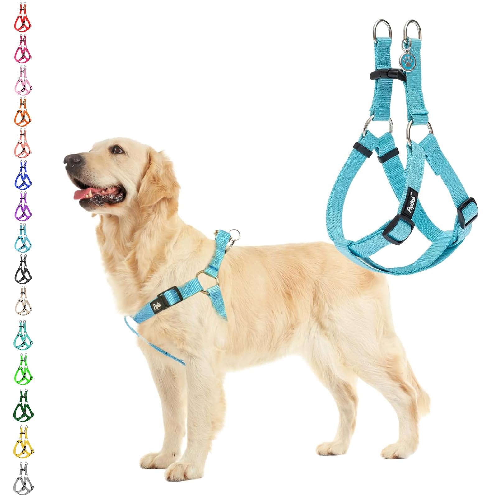 Pupteck No Pull Dog Harness Soft Adjustable Basic Nylon Step In Puppy Vest Outdoor Walking With Id Tag Medium Skyblue