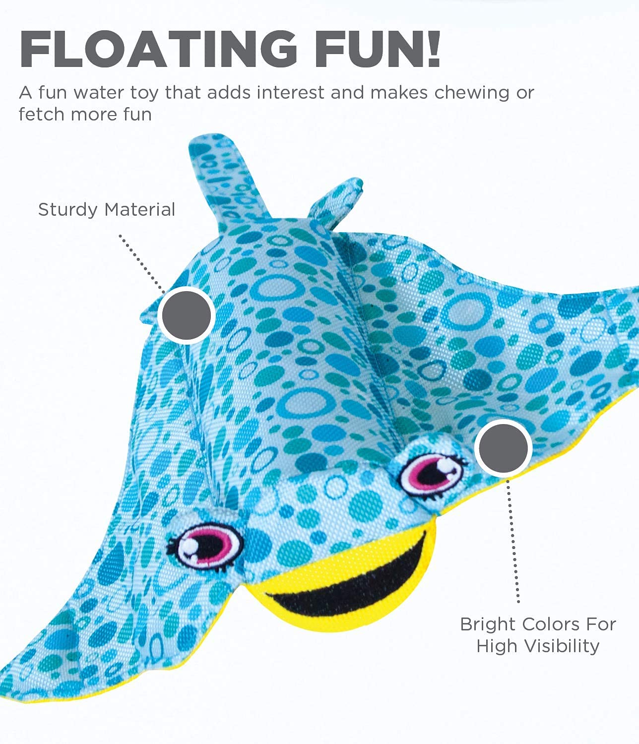 Outward Hound Floatiez Stingray Large Interactive Dog Toy - Blue & Yellow, 14.2x11.75 Inch, Perfect for Water Play