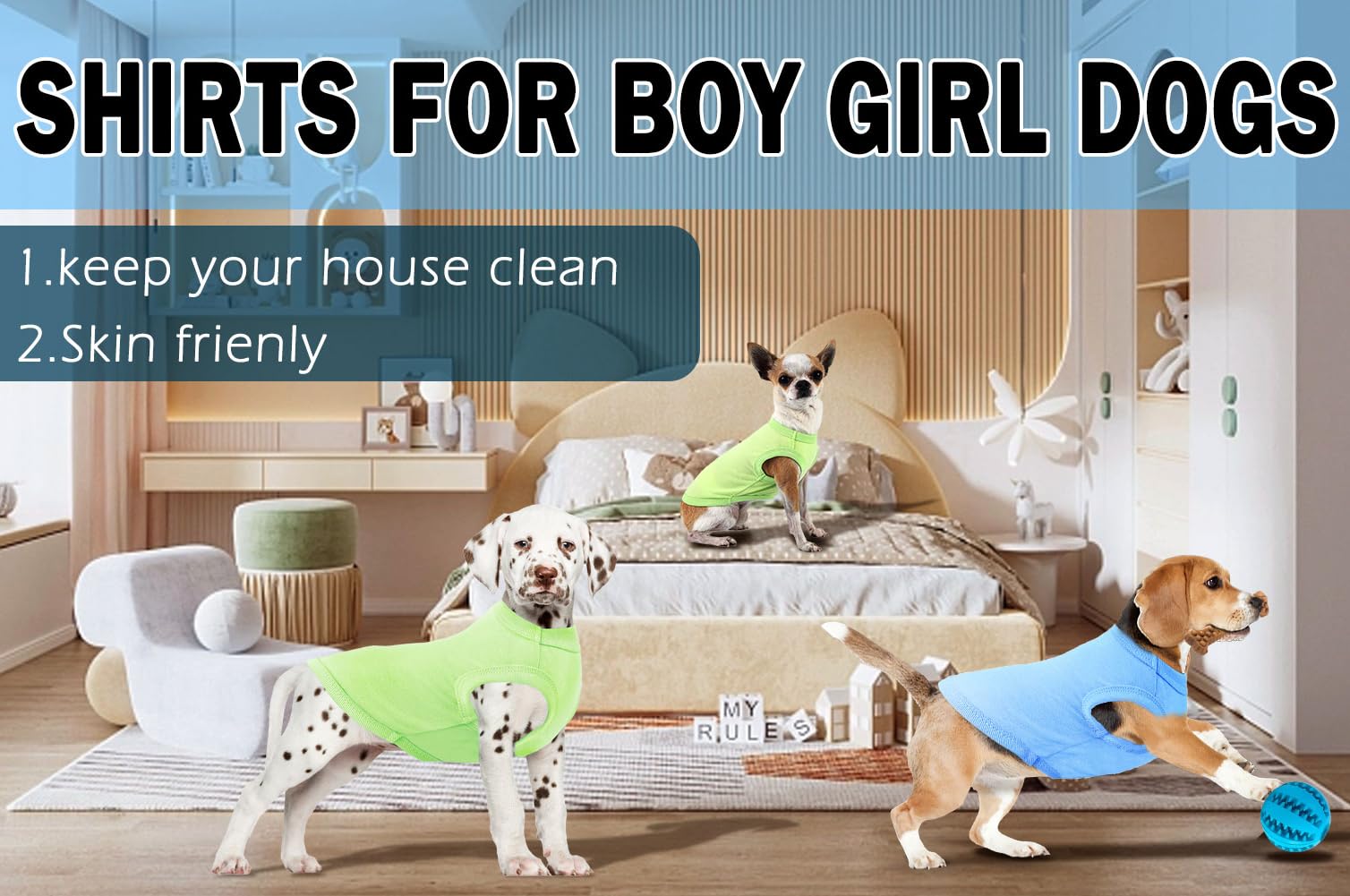 Sychien Dog Lightweight Shirts,Solid Cool T-Shirt,Large Dog Shirt,Sleeveless Blank Clothes,Summer Costumes,2 Pack,L Blue Green