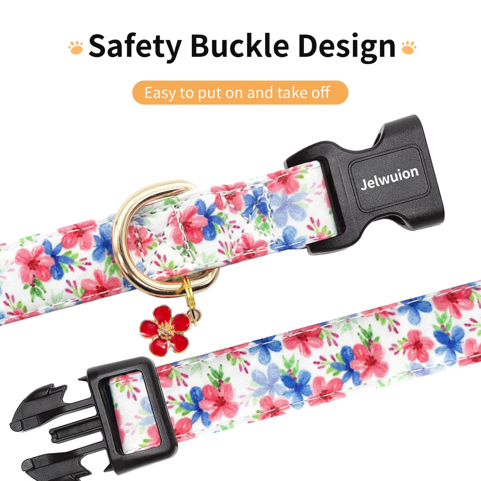 Jelwuion Adjustable Dog Collar With Quick Release Buckle For Boy Girl Female Dogs,Soft Puppy Collar And Cute Pet Collar With Flo