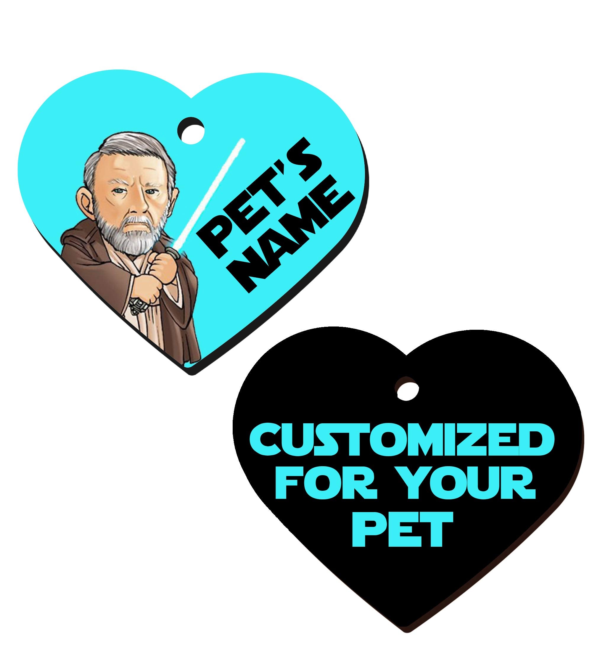 Udesignusa Double Sided Pet Id Tags For Dogs & Cats Personalized For Your Pet (Obi-Wan Kenobi, Heart Shaped)