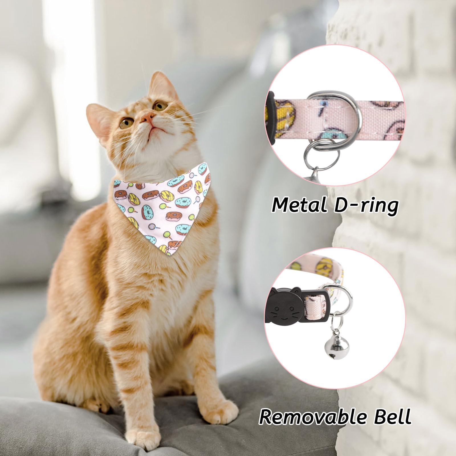 Hacraho Bow Tie Cat Collar Bandana, 2 Pieces Adjustable Cat Collar Bandana Bells Set Cat Collars With Bells Detachable Bow Tie B