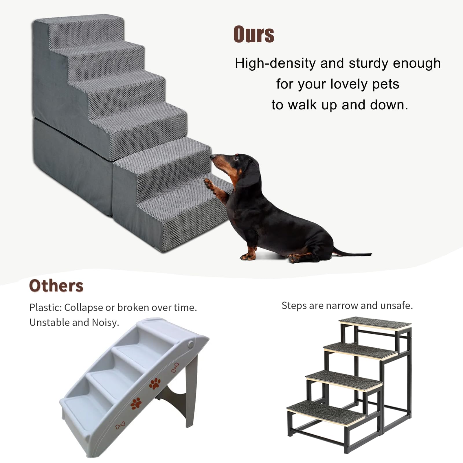 MALOROY Dog Stairs 30 inches High, Dog Stairs for Small Large Dogs for High Beds 28-34 inches Tall, 33D Foam Dog Steps/Dog Ramp
