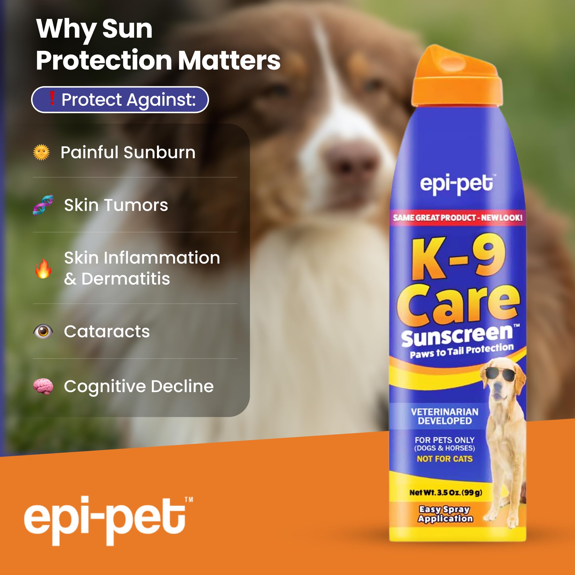 Epi-Pet K-9 Care Sunscreen, Paws To Tail Protection, Prevents Sunburns On Dogs And Horses, Sun Protector Spray, Spf 30+, Non-Gre