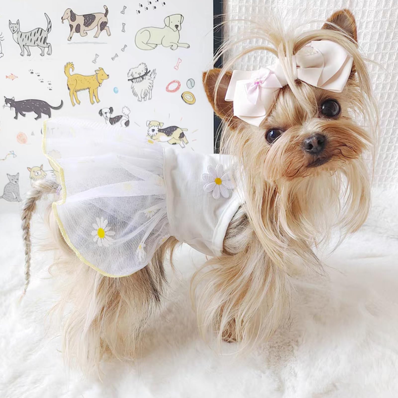 White Daisy Dog Cat Dress For Small Dogs Girl Cute Dog Princess Dresses Puppy Tutu Skirt Chihuahua Teddy Pomeranian Sundress Bir