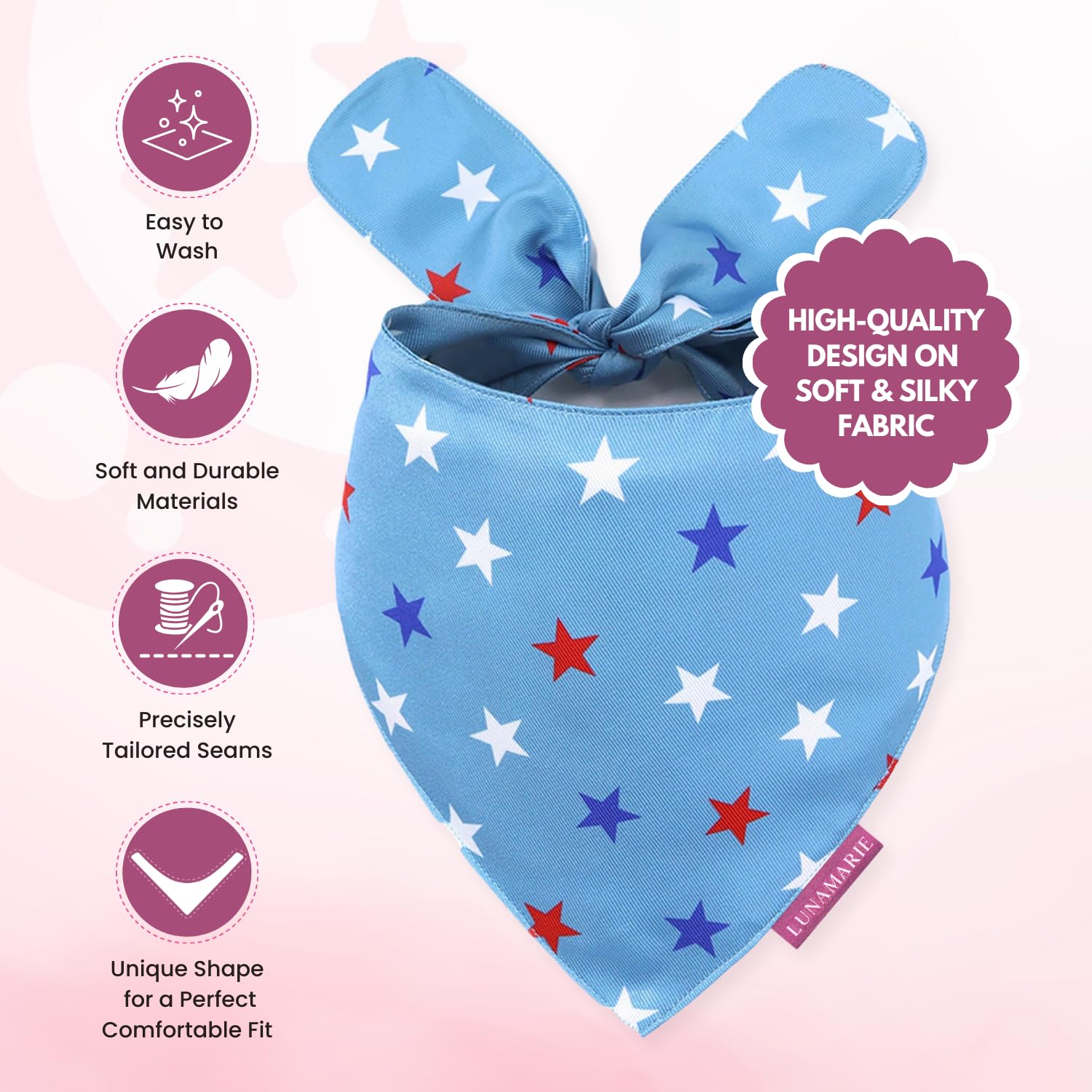 LunaMarie - Luxury Pet Birthday Bandanas -Premium & Silky Poly Fabric | 100% Handmade | Custom Shape Dual Layered (Liberty, Medi