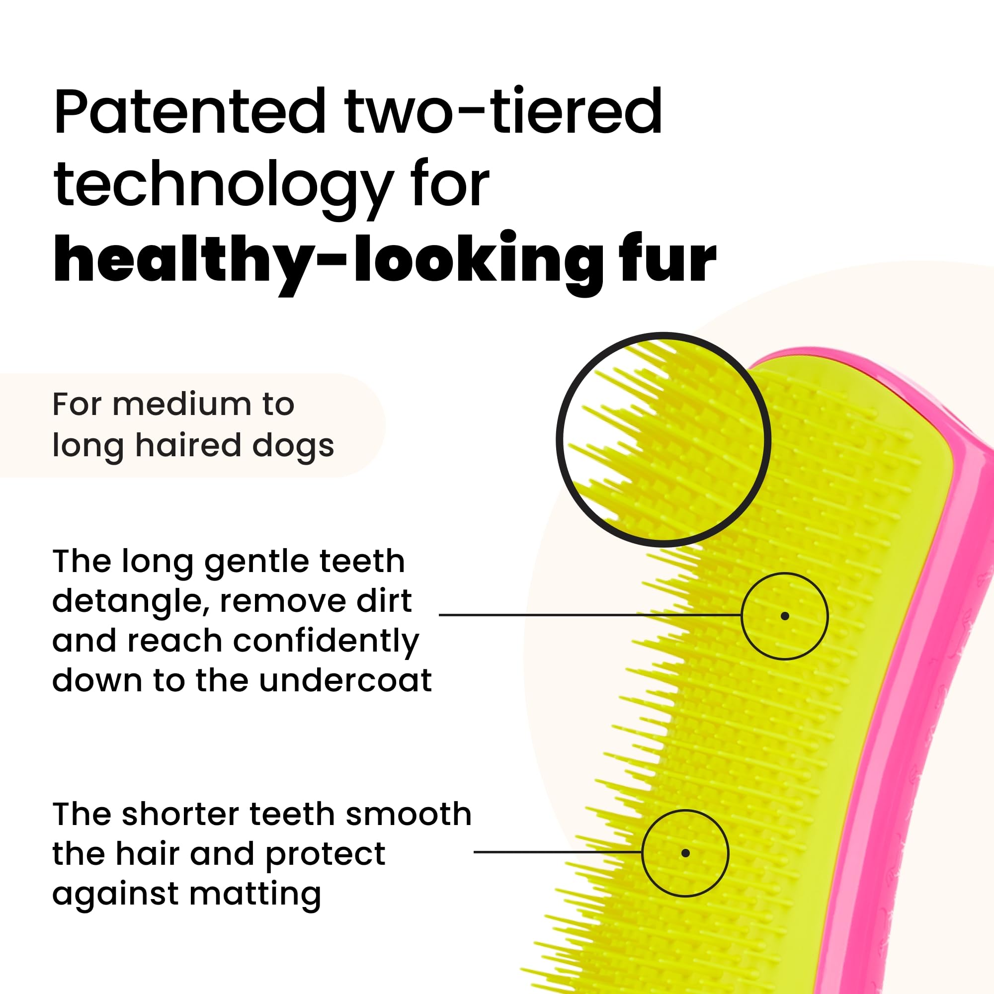 Pet Teezer By Tangle Teezer Detangling Dog Grooming Brush, Dog Bath Brush For Wet Or Dry Fur, Pink & Yellow