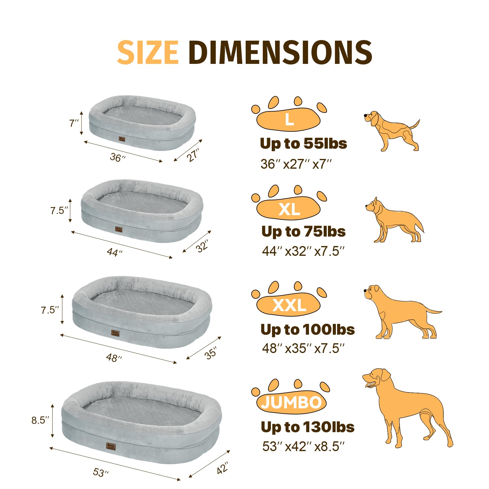 Orthopedic Waterproof Large Dog Bed: Memory Foam Washable Dog Bed With Bolsters - Xl Removable Washable Cover For Medium Large S