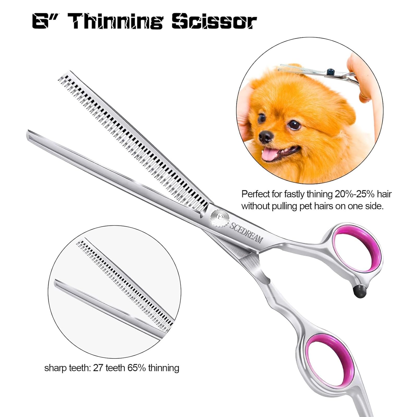 Scedream Dog Grooming Scissors - 3 In 1 Pet Grooming Shears Set, Curved Tips, Pink