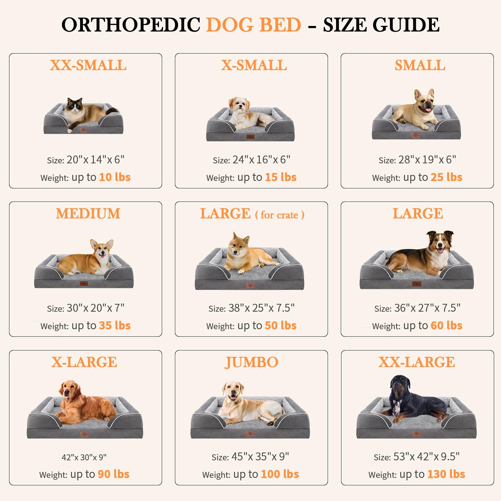 Comfort Expression Large Dog Beds Waterproof Orthopedic Foam Dog Sofa Beds Comfy Pet Bed With Washable Removable Cover & Non-Sli