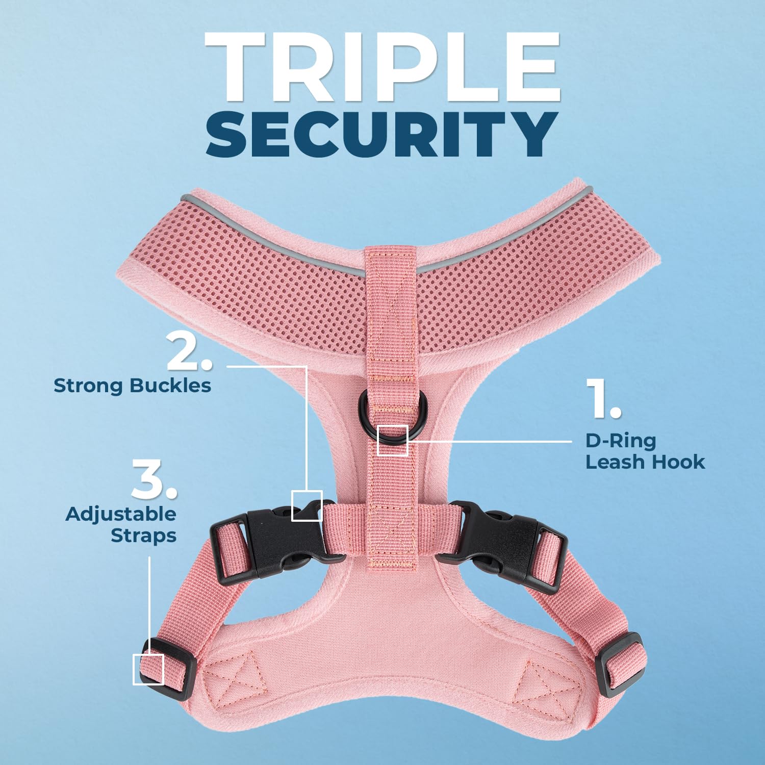 Voyager Aerolite No Pull Mesh Dog Harness With Lightweight, Soft, Breathable, Reflective Stitching, And Adjustable Straps For Walking, Running, Training, Heavy Duty And Durable - Pink, Xl