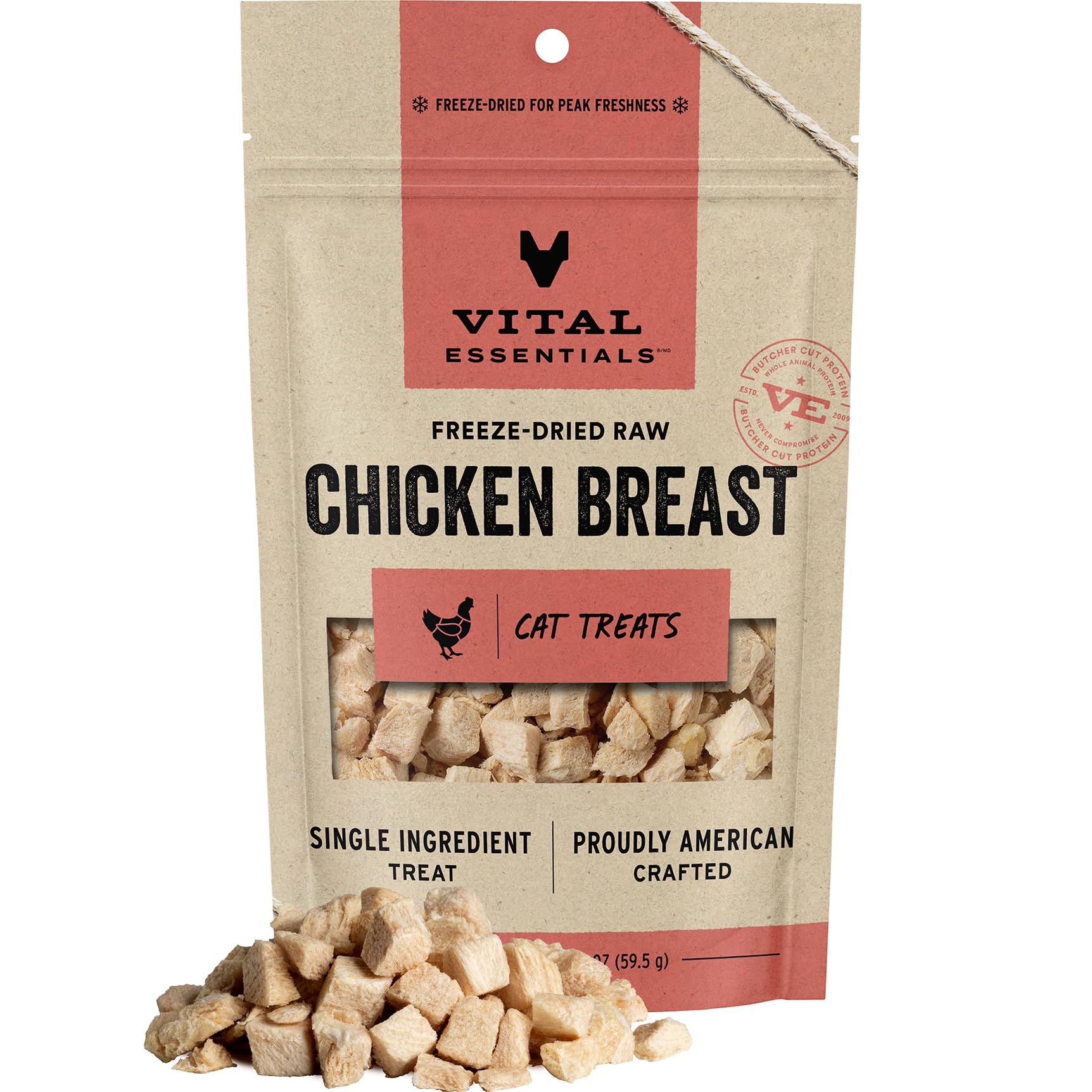 Vital Essentials Chicken Breast Cat Treats, 2.1 oz | Freeze-Dried Raw | Single Ingredient | Grain Free, Gluten Free, Filler Free