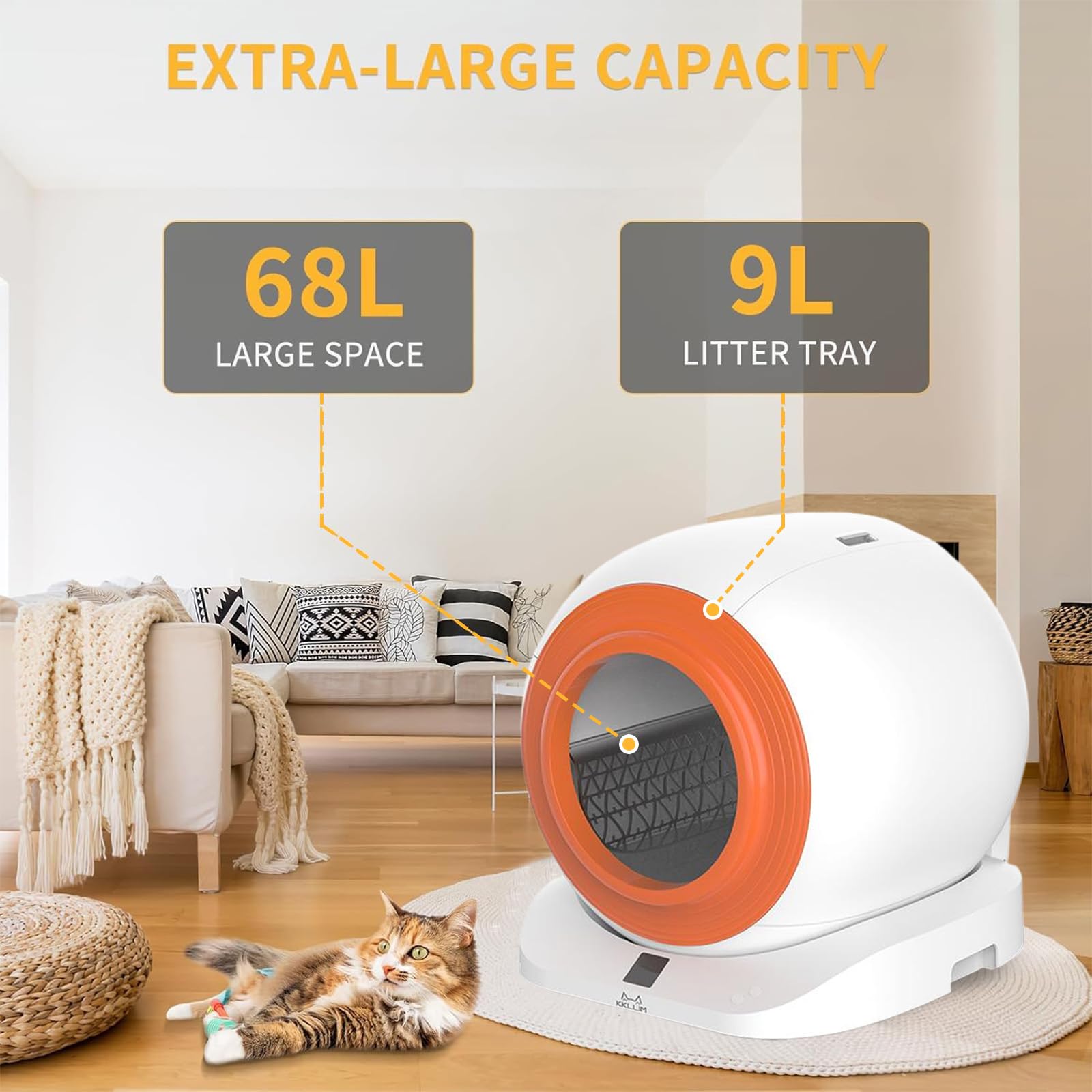 Self-Cleaning Cat Litter Box, New Model Anti-Pinch Automatic Box for Multiple Cats, Safety Large Cat Litter Box, WiFi-2.4G/APP C