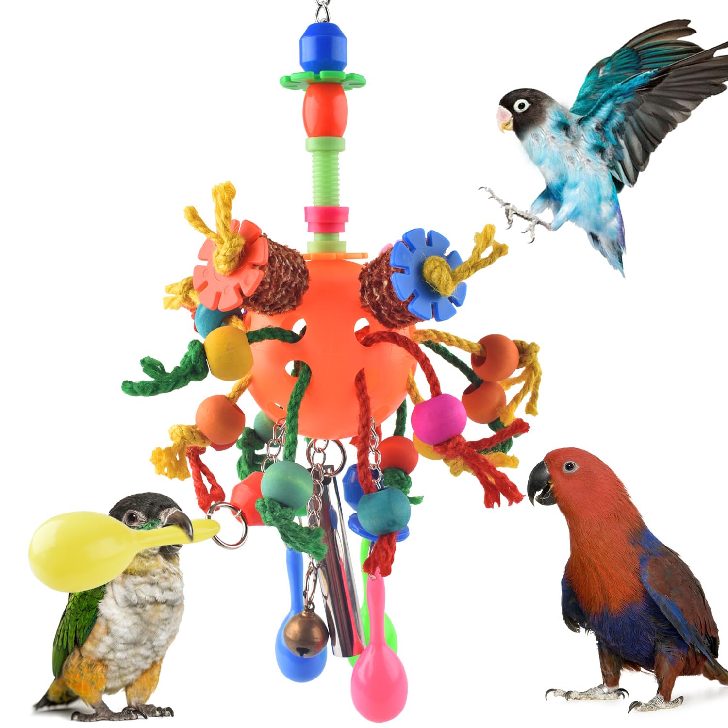 KATUMO Bird Toys, Parrot Toys Parakeet Foraging Shredder Hanging Toys Bird Ball Treats for Conure Mini Macaw Cockatiel Lovebird 