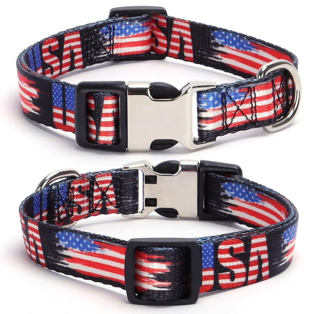 American Flag Dog Collars For Large Dogs, Pretty Pattern Usa Dog Collar Metal Buckle Durable Soft Boy Puppy Collars For Xsmall S