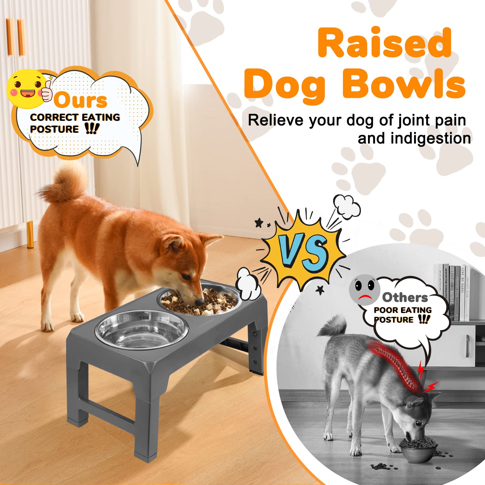 URPOWER Elevated Dog Bowls 4 Height Adjustable Raised Dog Bowl with 2 Stainless Steel Food and Water Bowls Non-Slip Bowl Stand A