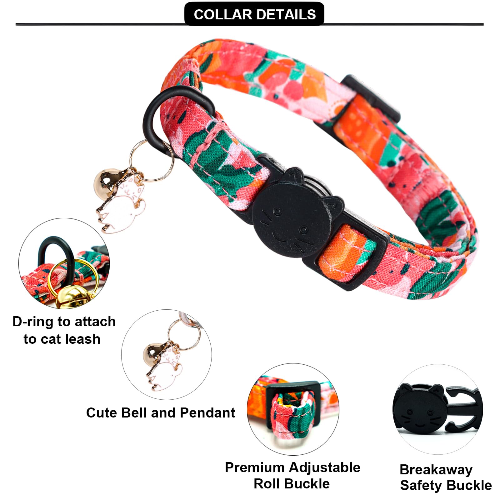 Lionheart 2 Pack Glory Cat Collar Breakaway With Bell & Pendant Pink Flower Shark Kitten Collar Soft Adjustable Safety Collars F
