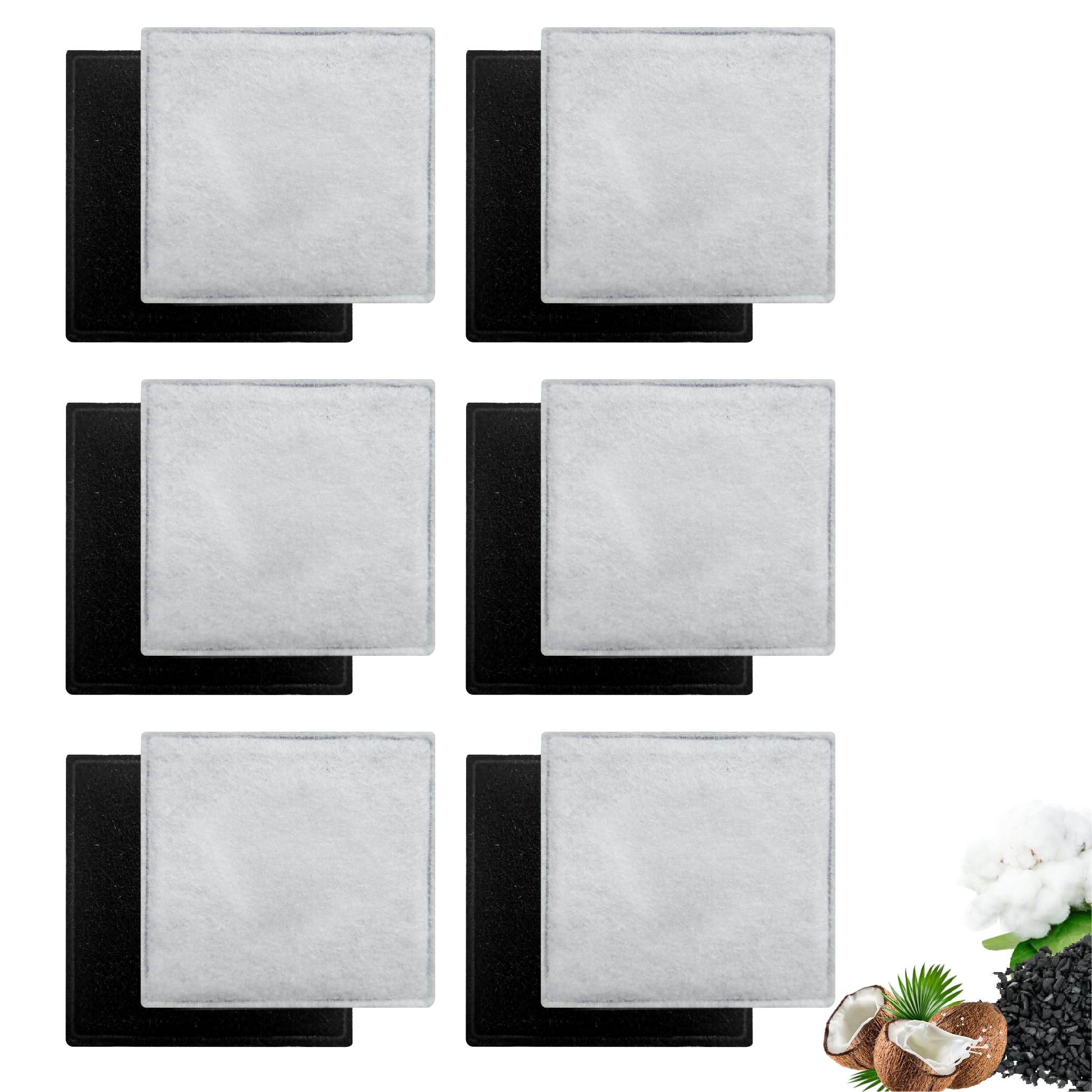 Toggath 12 Pack Cat Water Fountain Replacement Charcoal Filters Square Compatible With Petsafe Premier Pet Fountain Filters 2.5 