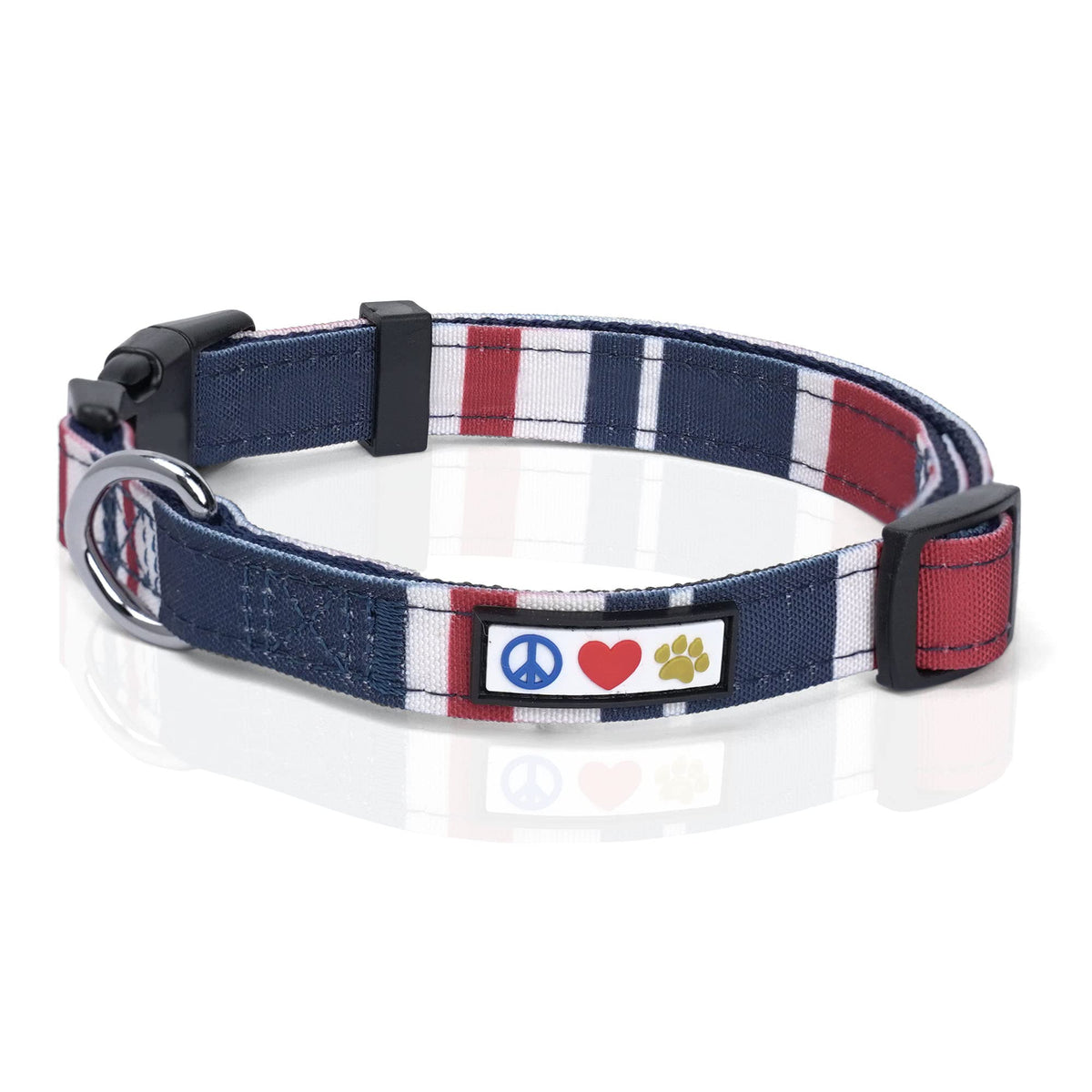 Pawtitas Pet Soft Adjustable Solid Color Nylon Puppy / Dog Collar Matching Leash And Harness Sold Separately Personalized Customizable Dog Collar Embroidered Customize W Pet Name & Phone Number (X-Small (Pack Of 1), Red / White / Blue)